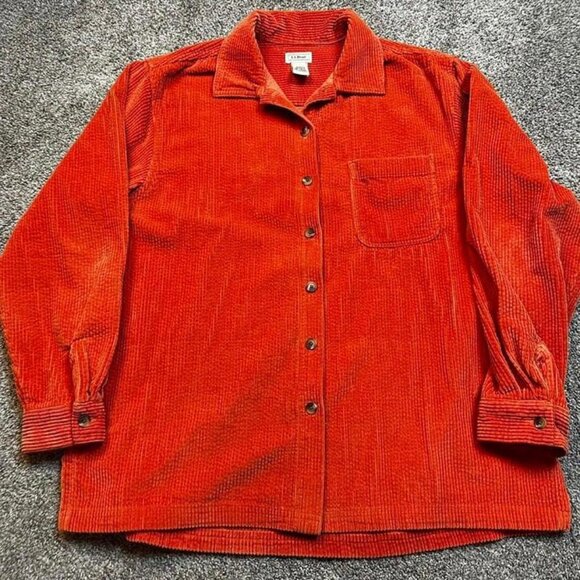 L.L. Bean orange cottage core corduroy button front shirt‎ size large - Picture 1 of 4